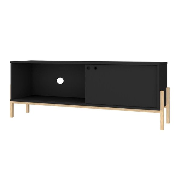 Designed To Furnish Bowery TV Stand with 2 Shelves in Black & Oak, 20.27 x 55.14 x 13.77 in. DE2616449